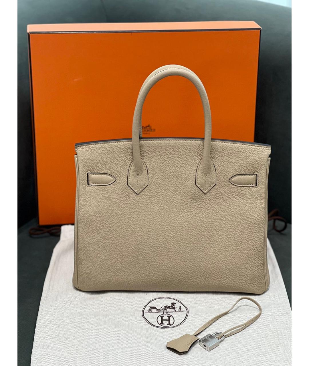HERMES Бежевая кожаная сумка с короткими ручками, фото 2
