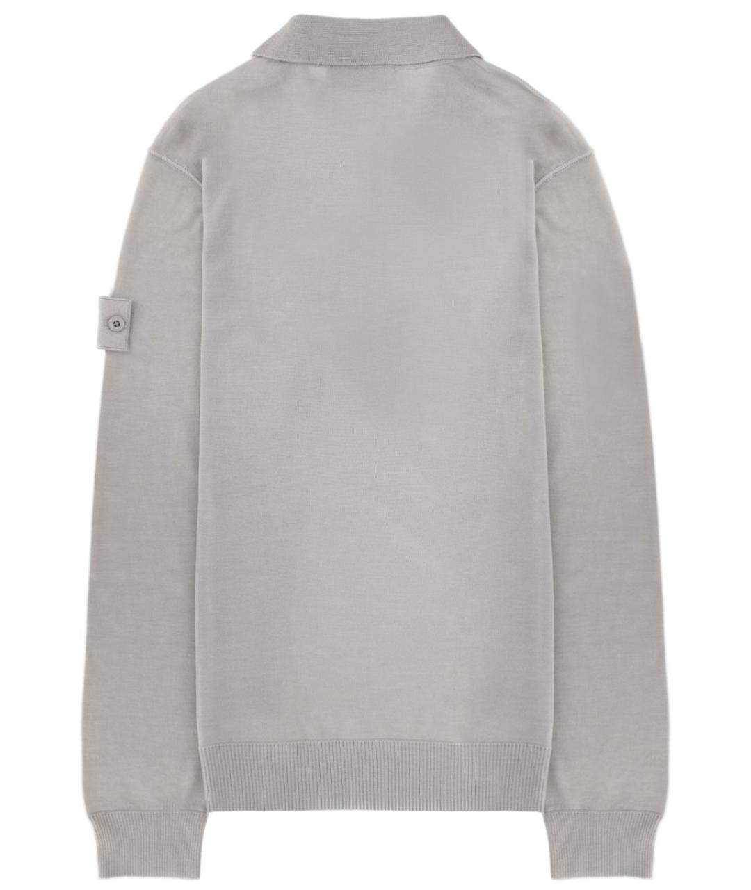 STONE ISLAND Серое хлопко-шерстяное поло с длинным рукавом, фото 2