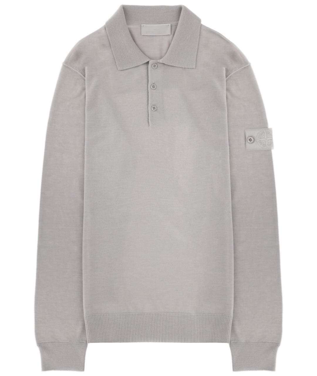 STONE ISLAND Серое хлопко-шерстяное поло с длинным рукавом, фото 1