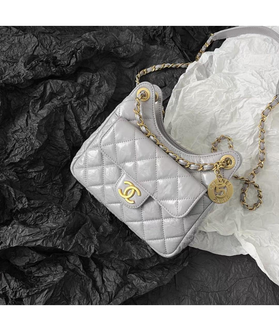 CHANEL Серая кожаная сумка через плечо, фото 8