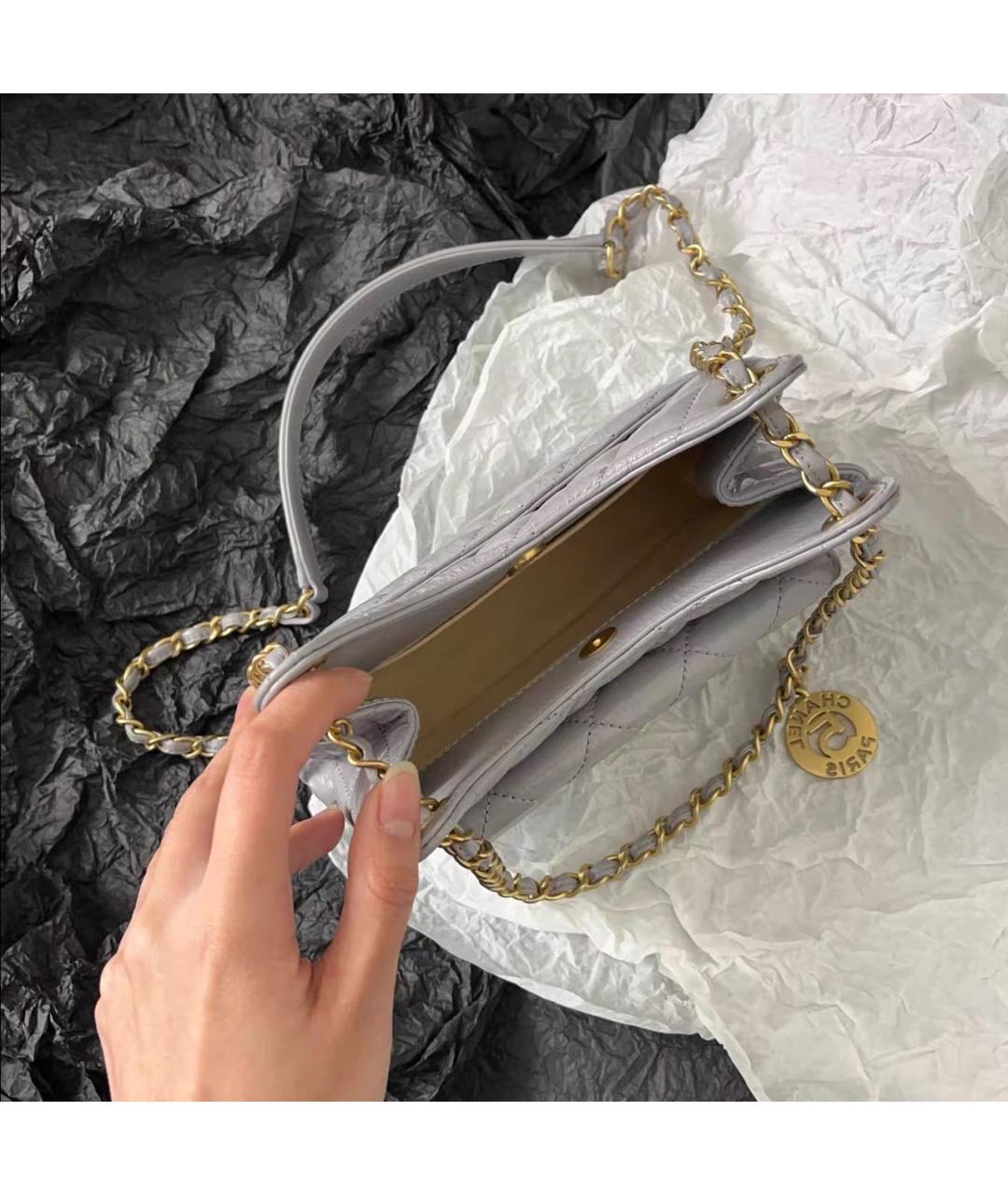 CHANEL Серая кожаная сумка через плечо, фото 4