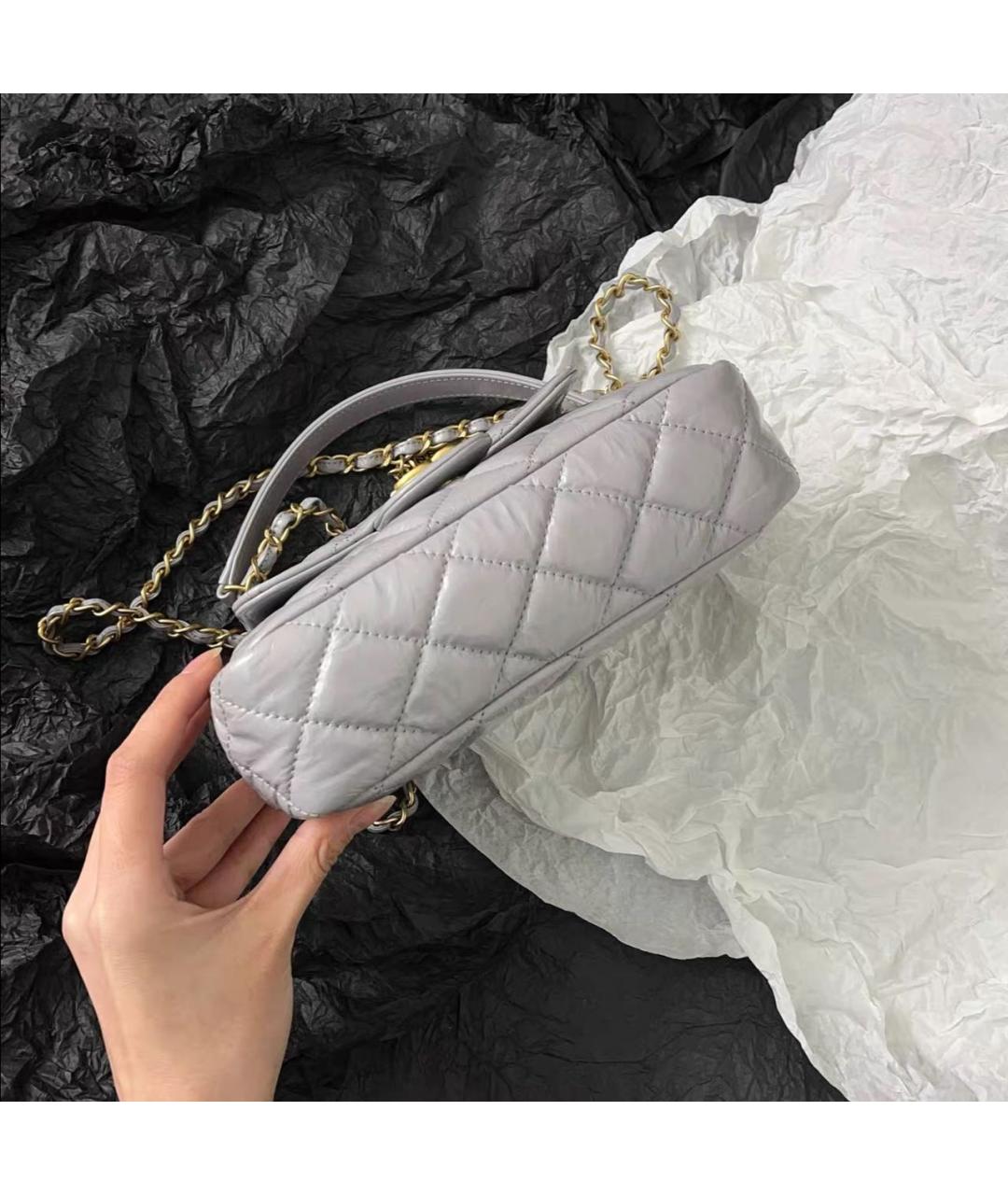 CHANEL Серая кожаная сумка через плечо, фото 5