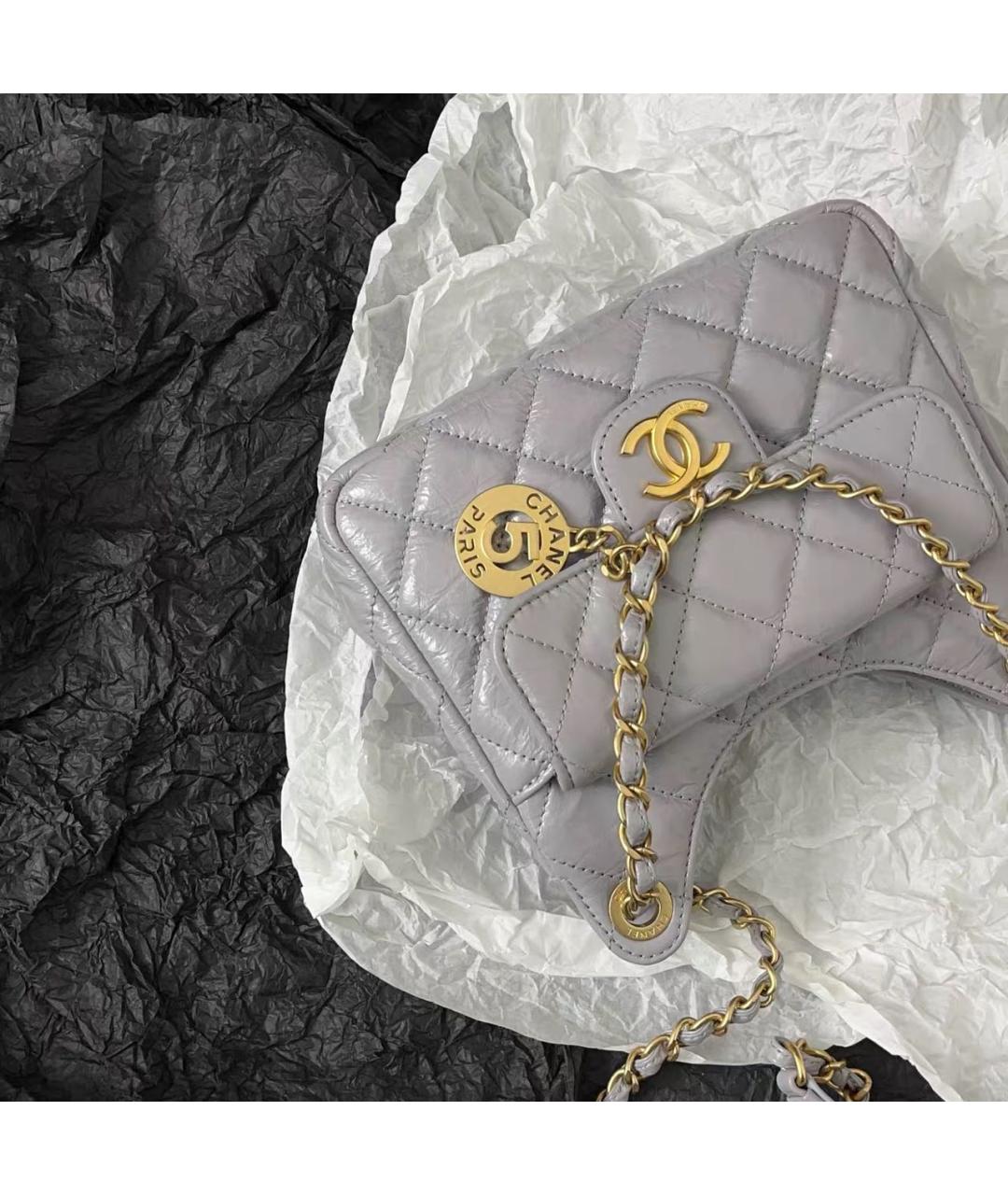 CHANEL Серая кожаная сумка через плечо, фото 6