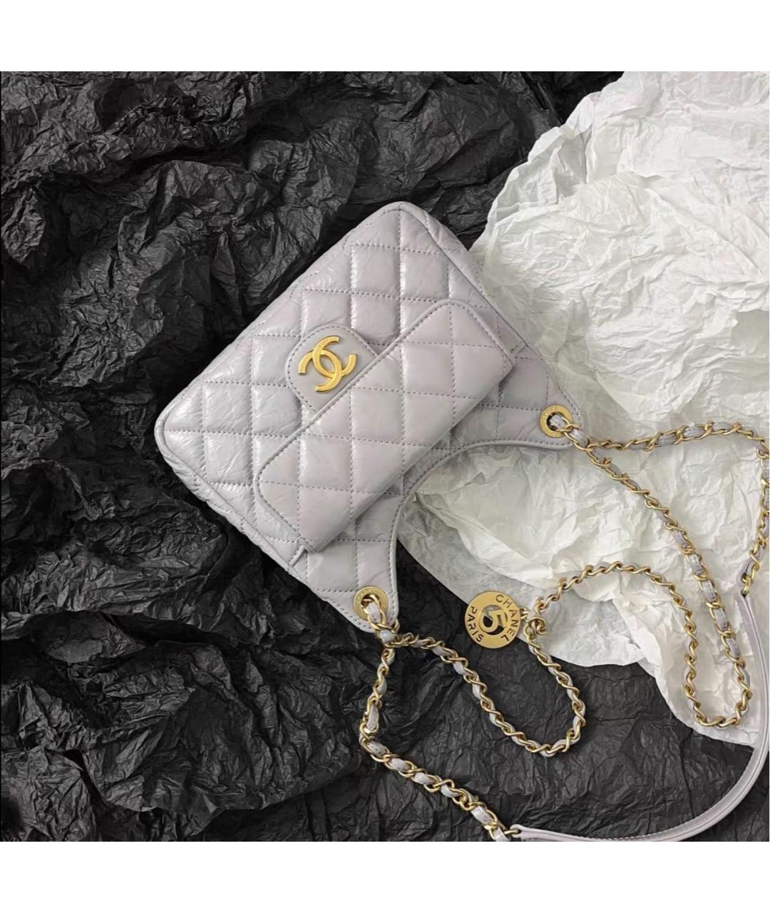 CHANEL Серая кожаная сумка через плечо, фото 2