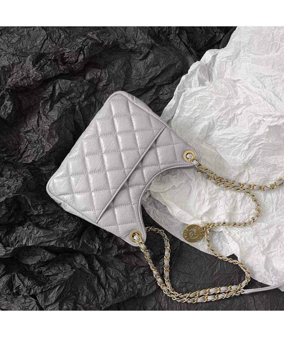 CHANEL Серая кожаная сумка через плечо, фото 3