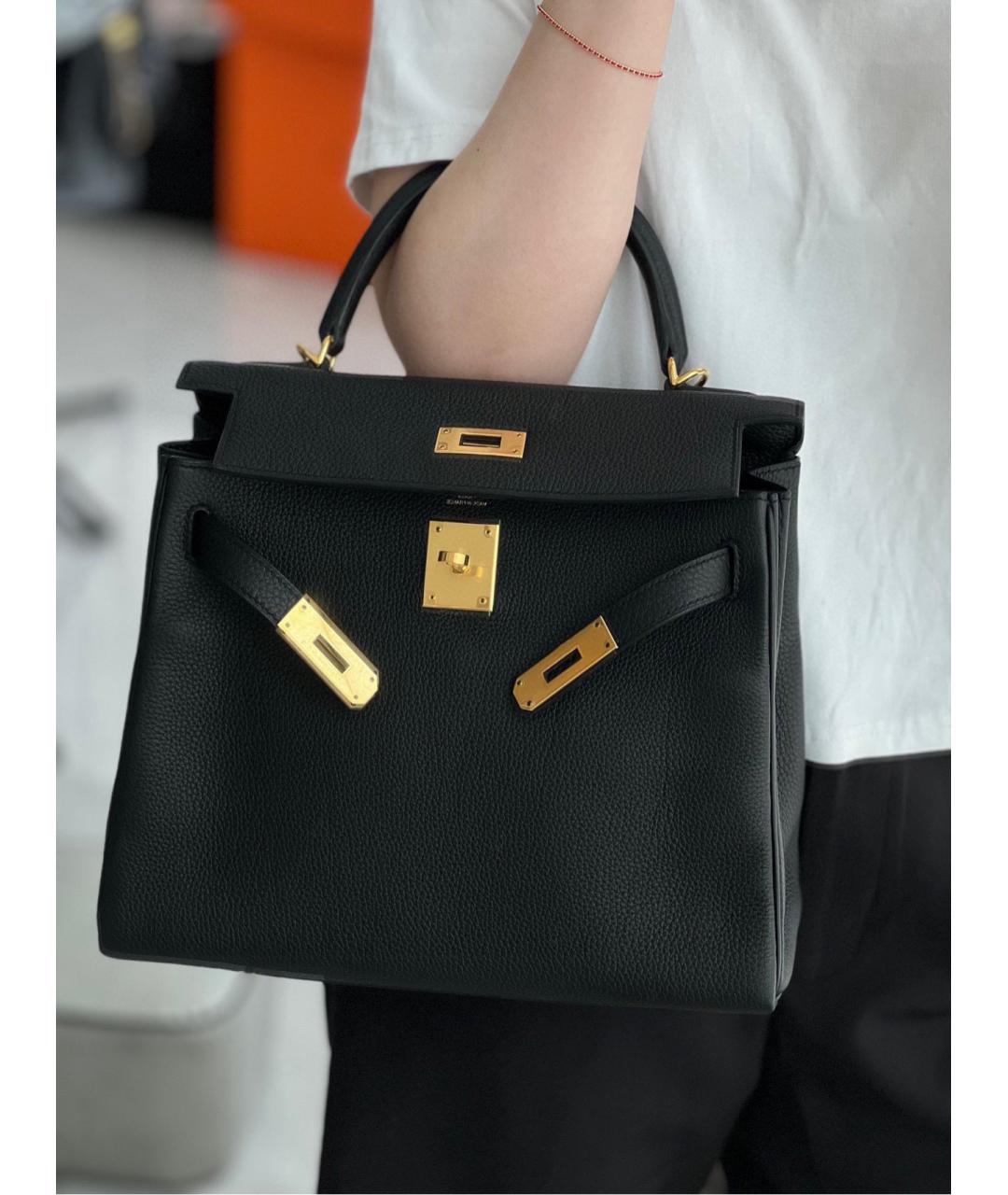 HERMES Черная кожаная сумка с короткими ручками, фото 5