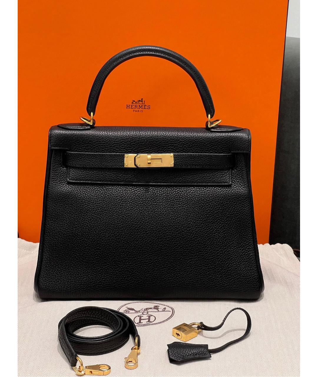 HERMES Черная кожаная сумка с короткими ручками, фото 6