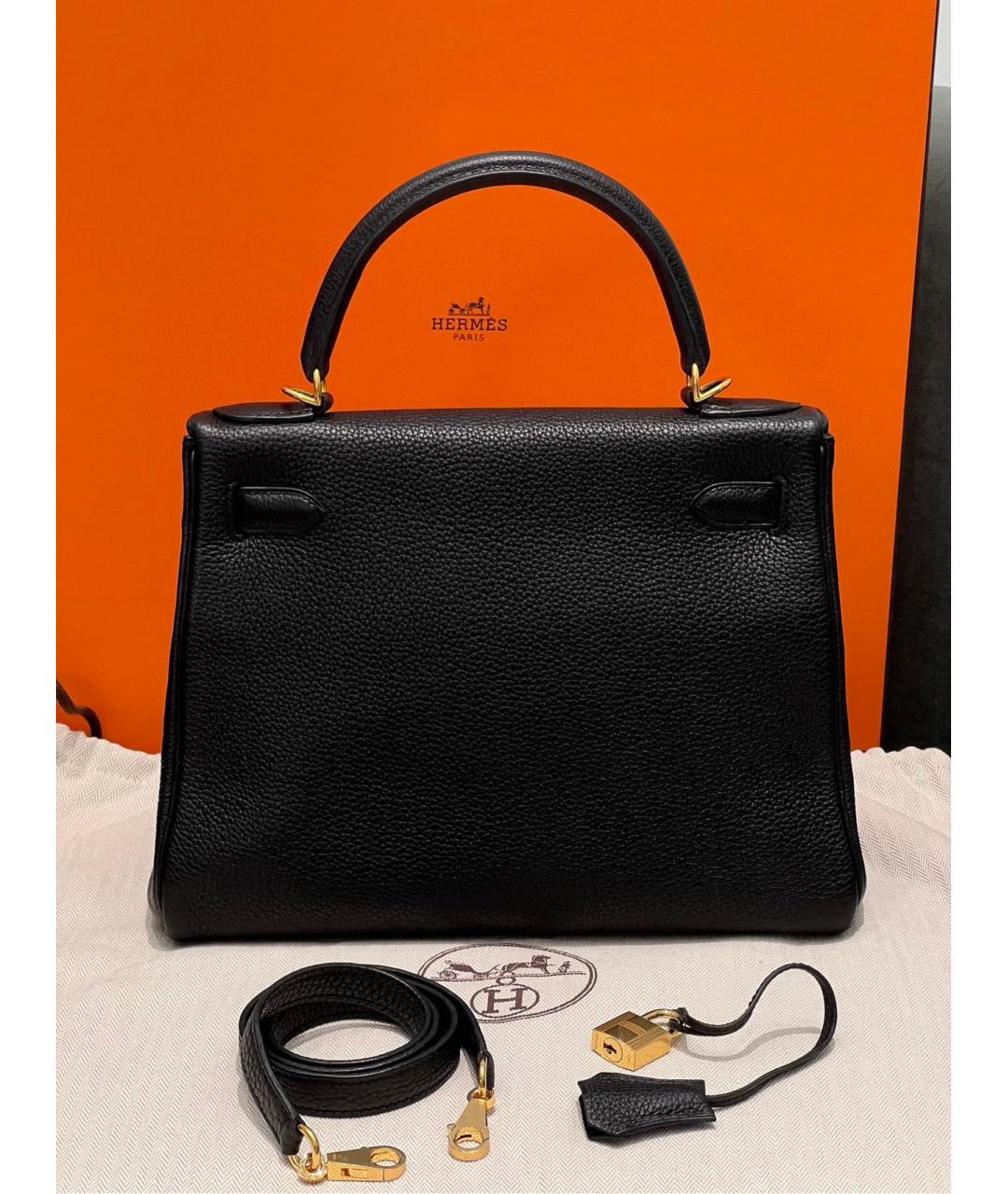 HERMES Черная кожаная сумка с короткими ручками, фото 2