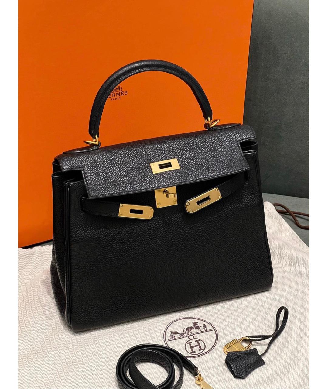 HERMES Черная кожаная сумка с короткими ручками, фото 3