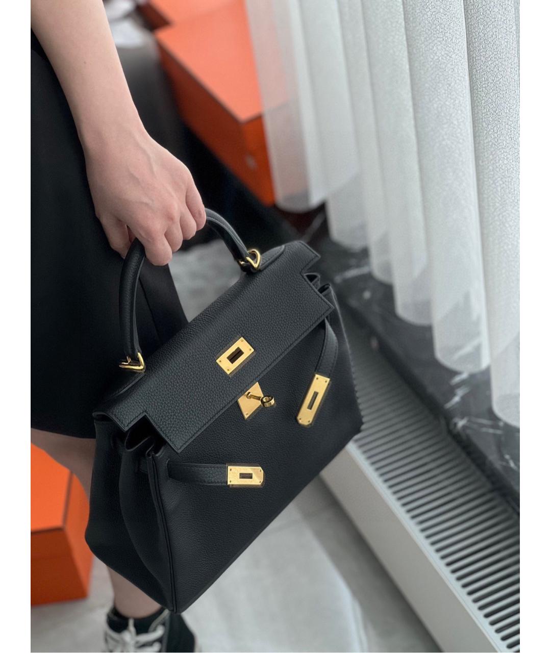 HERMES Черная кожаная сумка с короткими ручками, фото 4