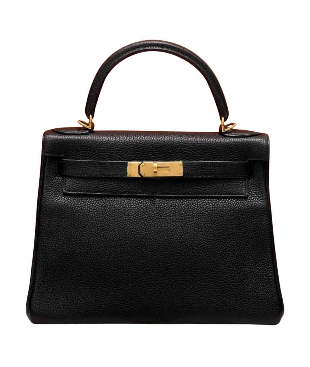 HERMES Черная кожаная сумка с короткими ручками, фото 1