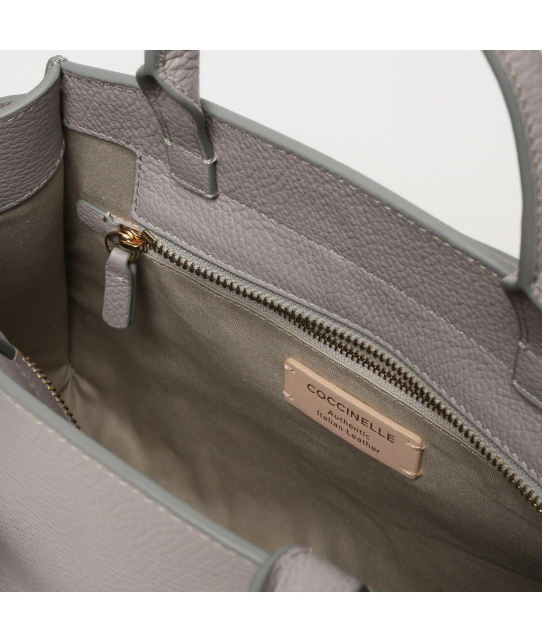 COCCINELLE Серая кожаная сумка с короткими ручками, фото 4