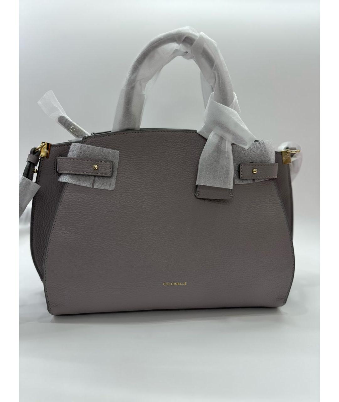 COCCINELLE Серая кожаная сумка с короткими ручками, фото 5
