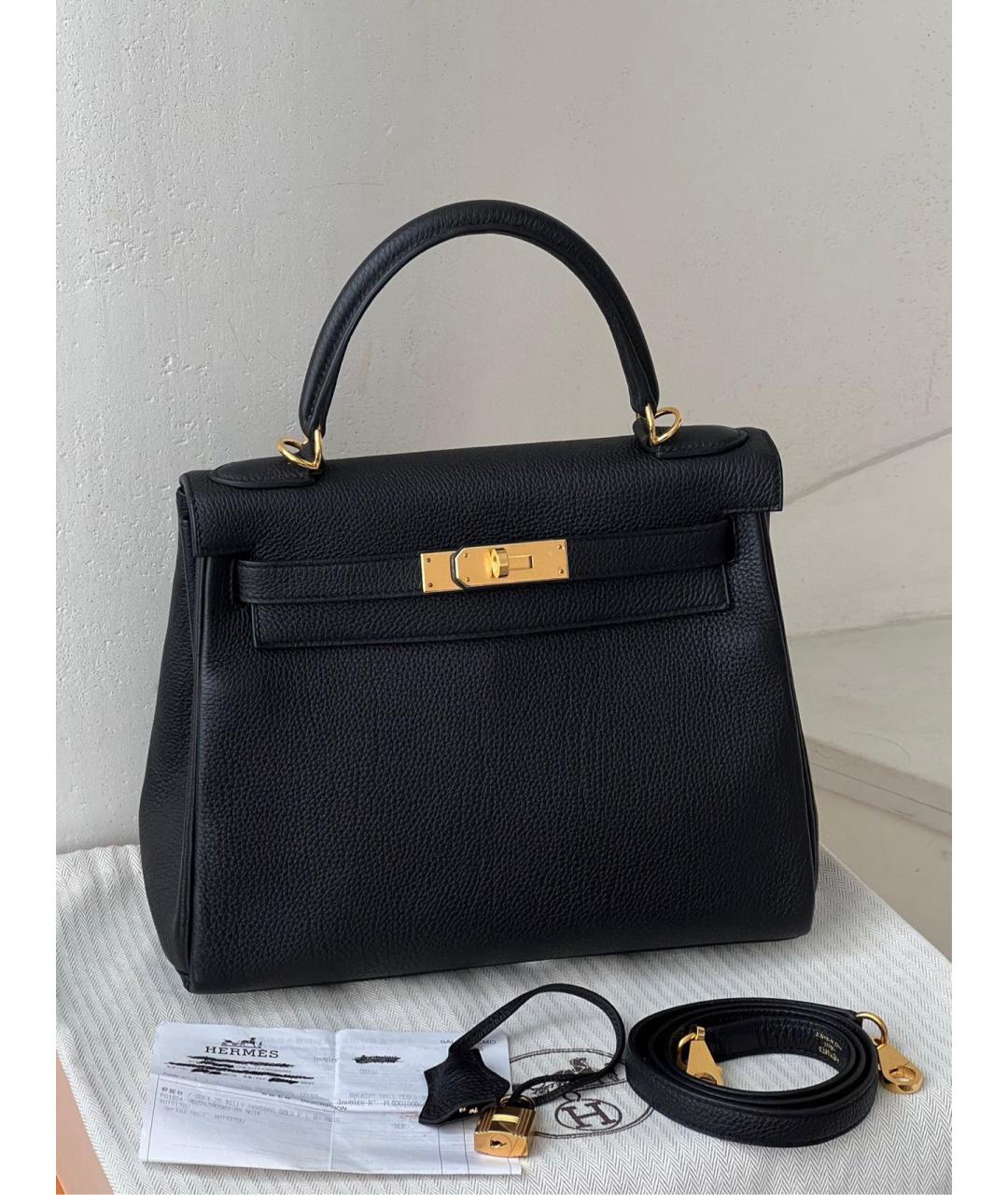 HERMES Черная кожаная сумка с короткими ручками, фото 6