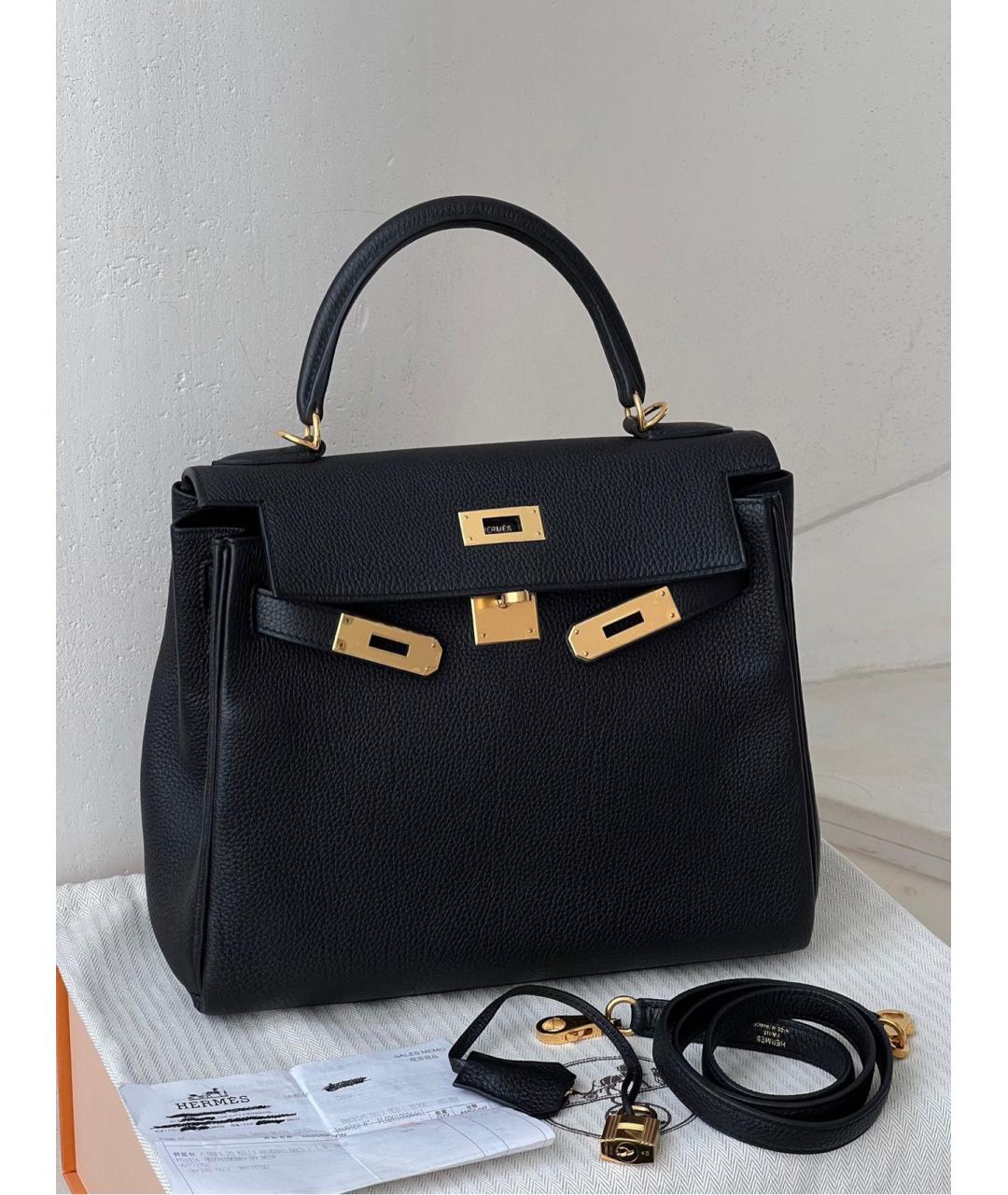 HERMES Черная кожаная сумка с короткими ручками, фото 2
