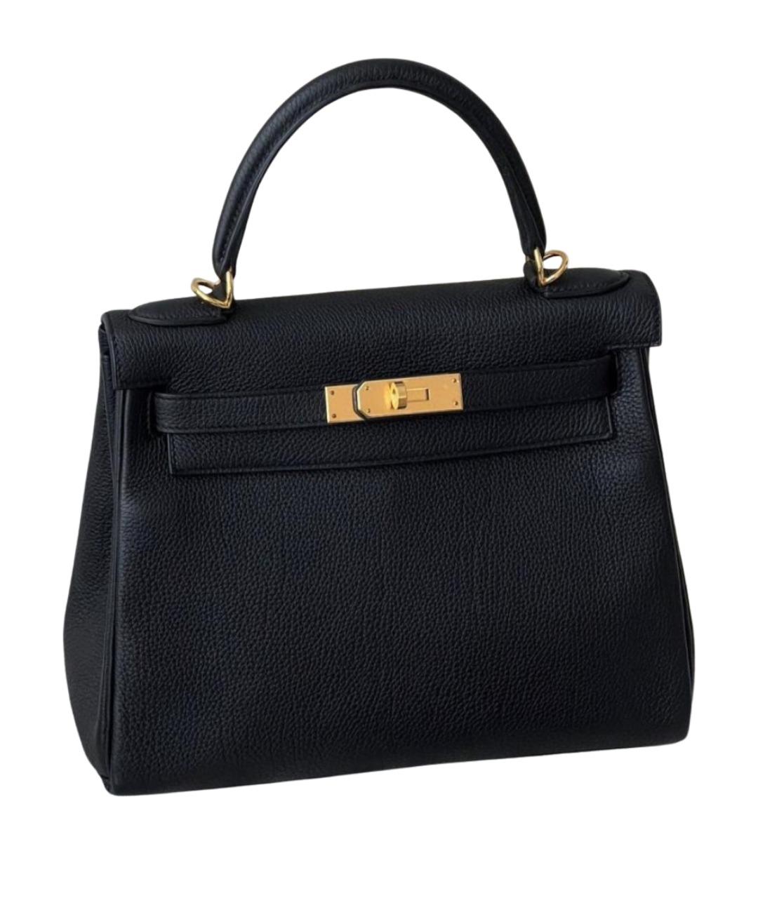 HERMES Черная кожаная сумка с короткими ручками, фото 1
