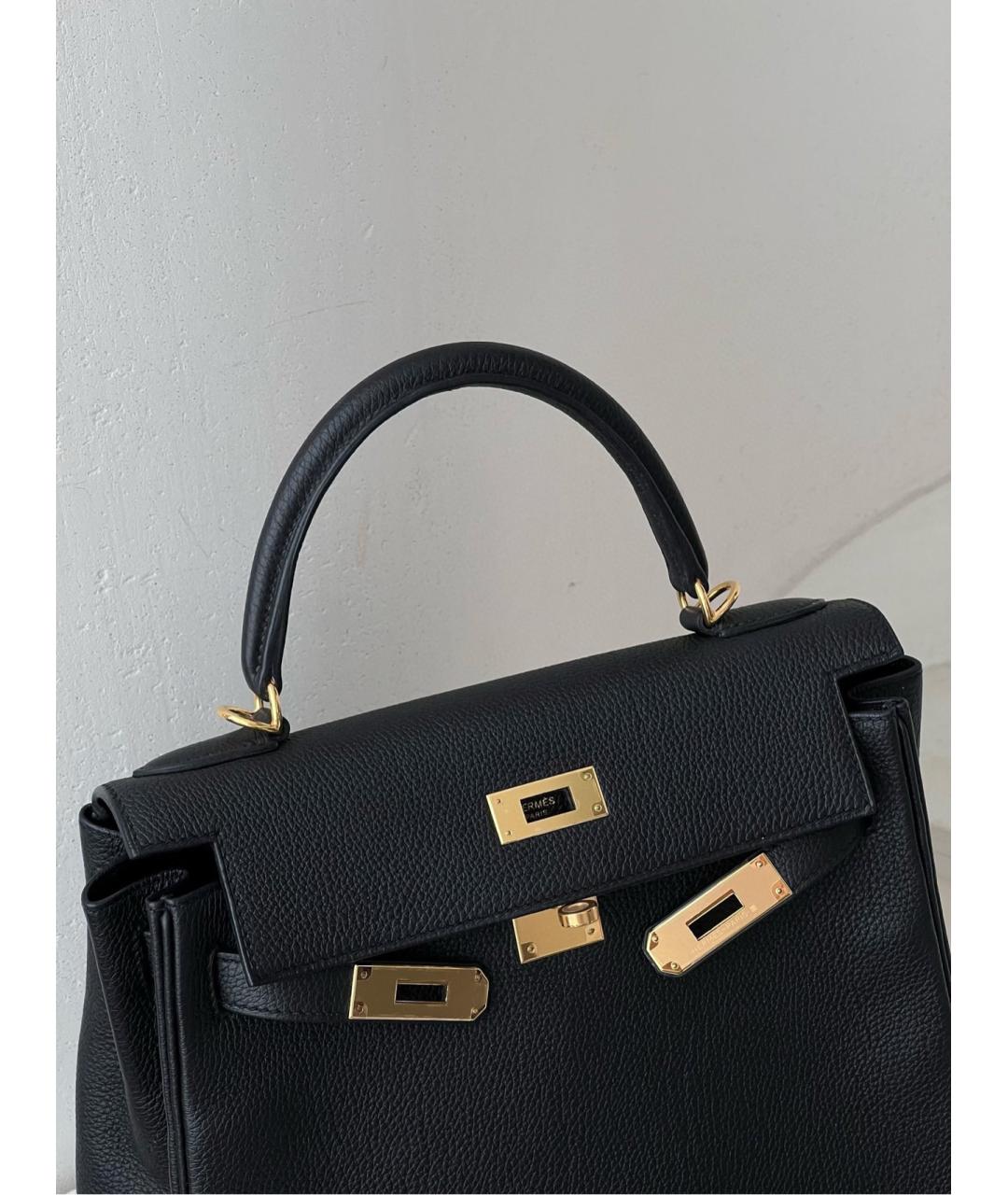 HERMES Черная кожаная сумка с короткими ручками, фото 3