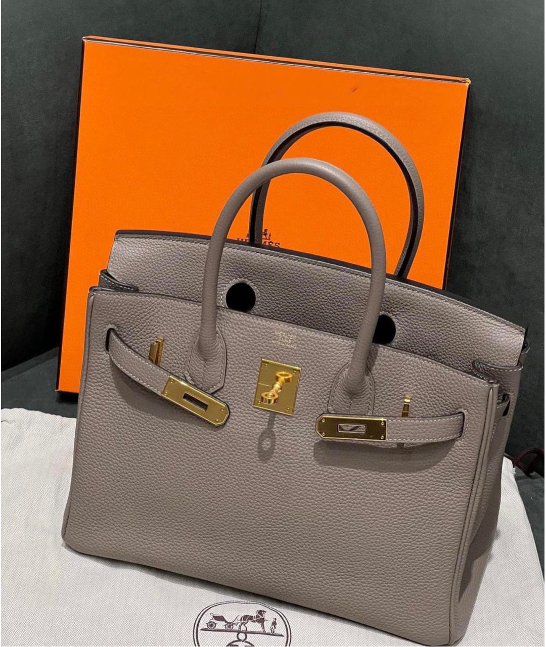 HERMES Серая кожаная сумка с короткими ручками, фото 2