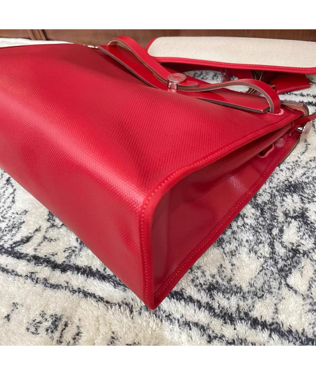 HERMES Красная кожаная сумка с короткими ручками, фото 5
