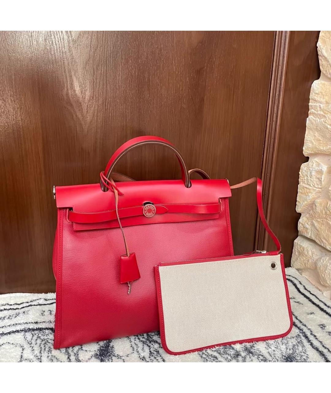 HERMES Красная кожаная сумка с короткими ручками, фото 9