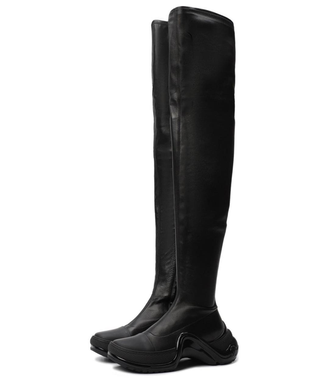 LOUIS VUITTON Черные кожаные ботфорты, фото 2