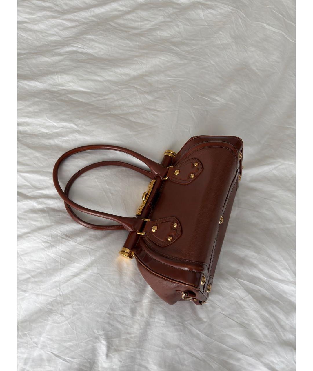 CELINE Коричневая кожаная сумка с короткими ручками, фото 6