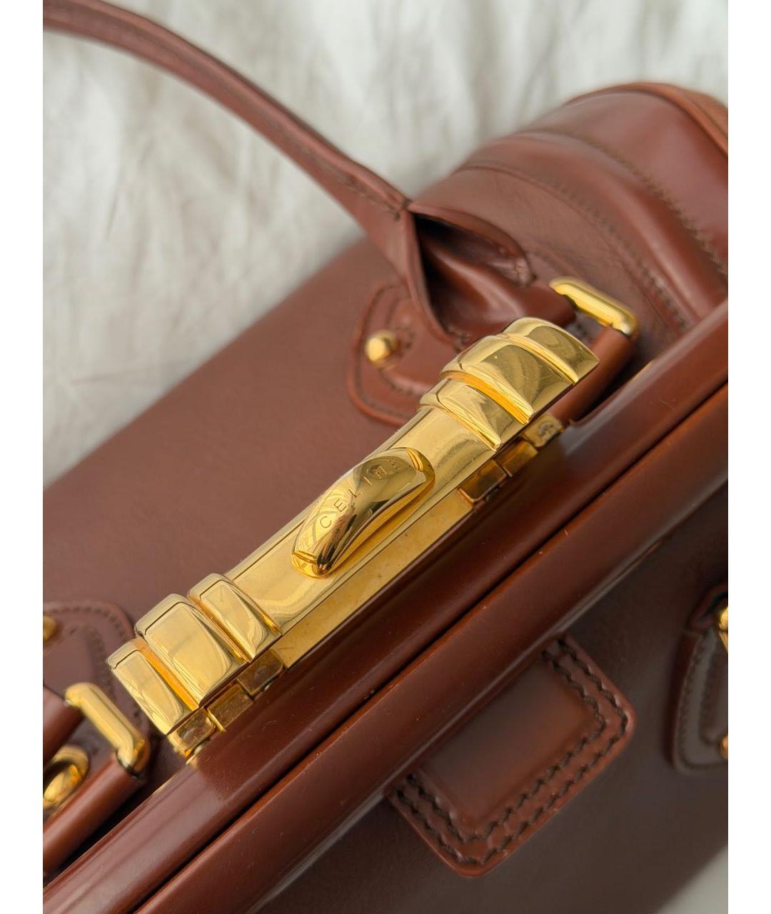 CELINE Коричневая кожаная сумка с короткими ручками, фото 4