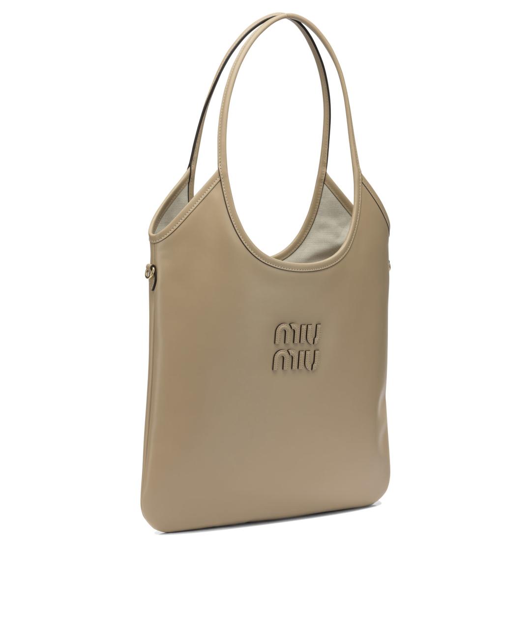 MIU MIU Бежевая кожаная сумка тоут, фото 2