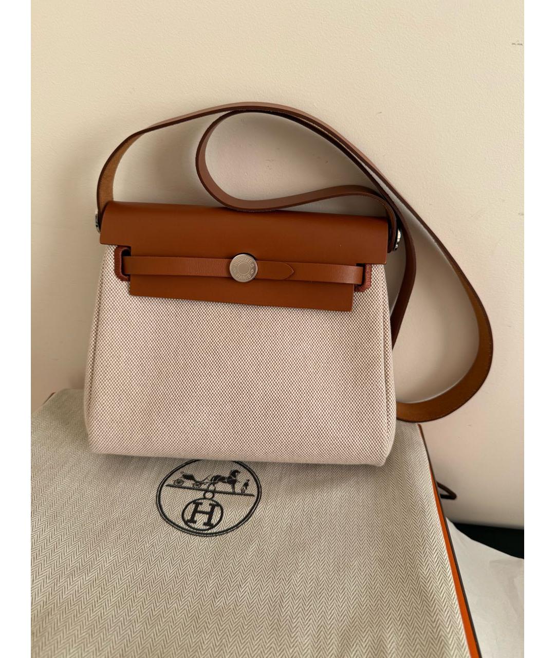 HERMES Бежевая тканевая сумка через плечо, фото 9
