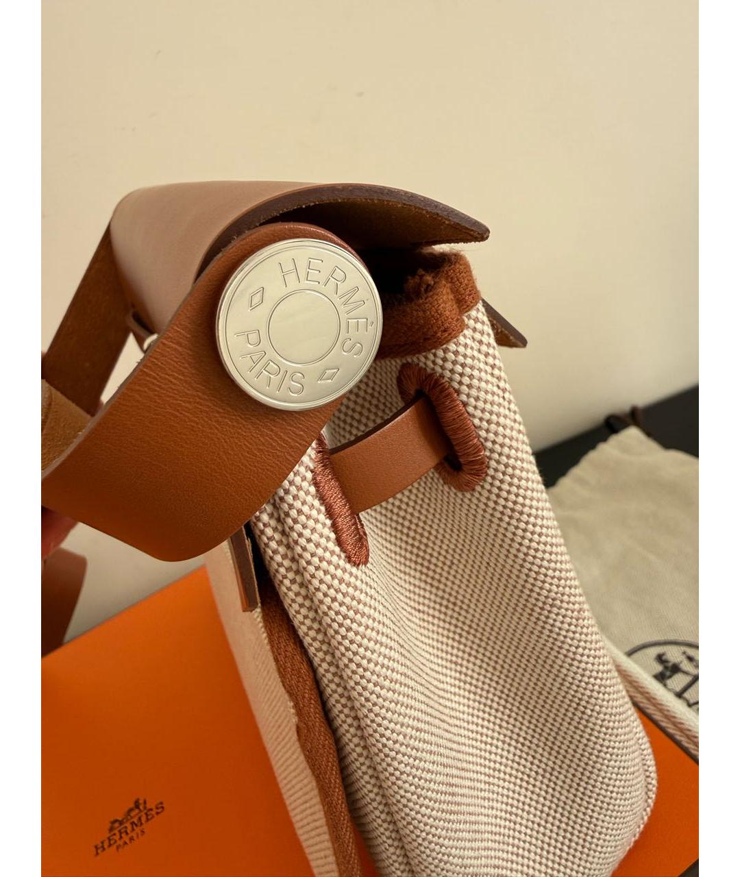 HERMES Бежевая тканевая сумка через плечо, фото 5
