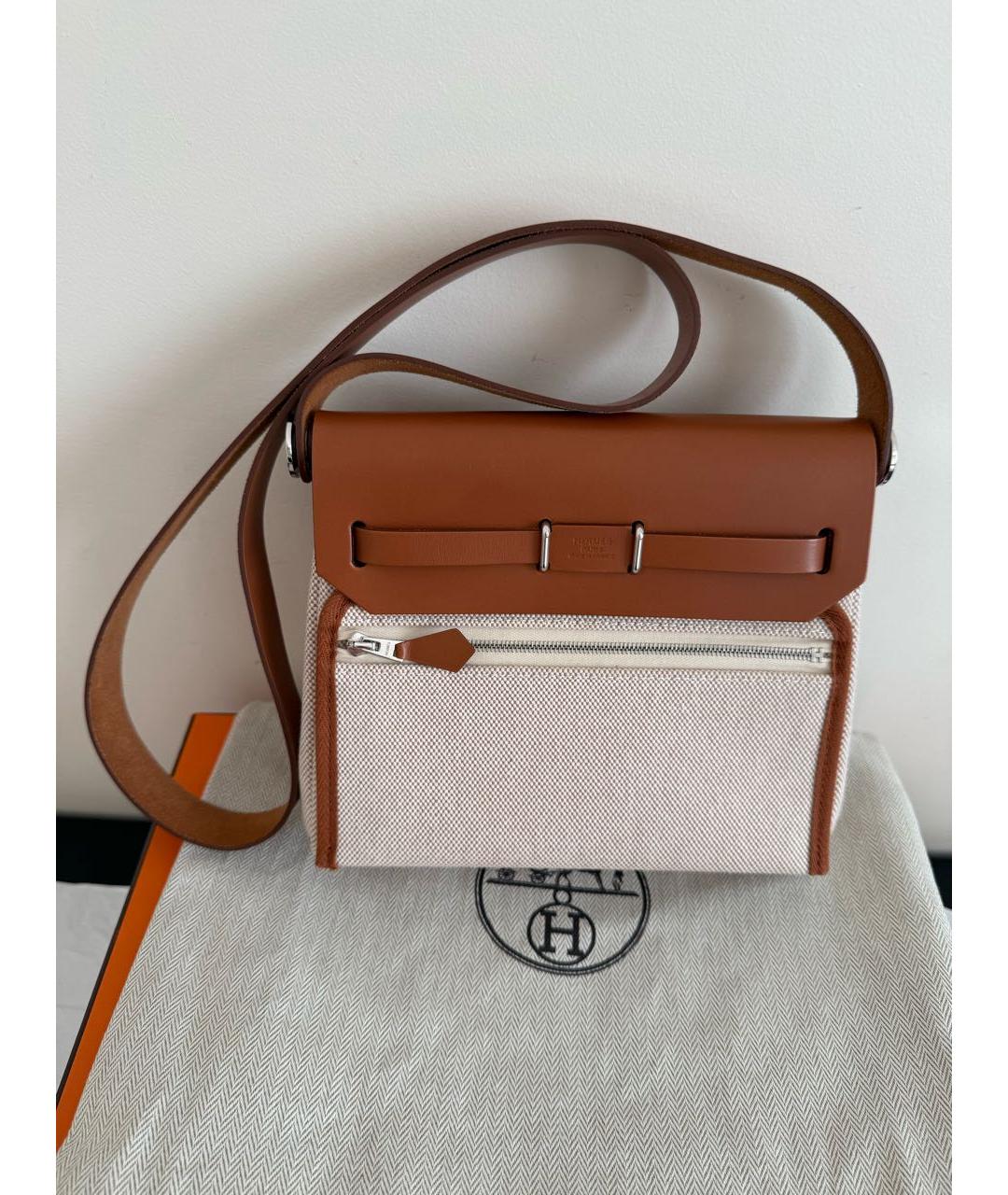 HERMES Бежевая тканевая сумка через плечо, фото 2