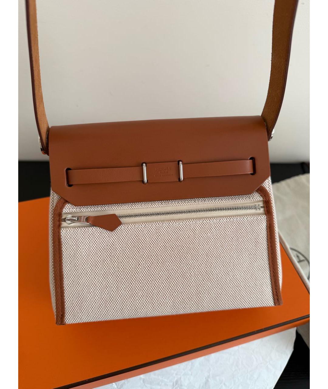 HERMES Бежевая тканевая сумка через плечо, фото 7