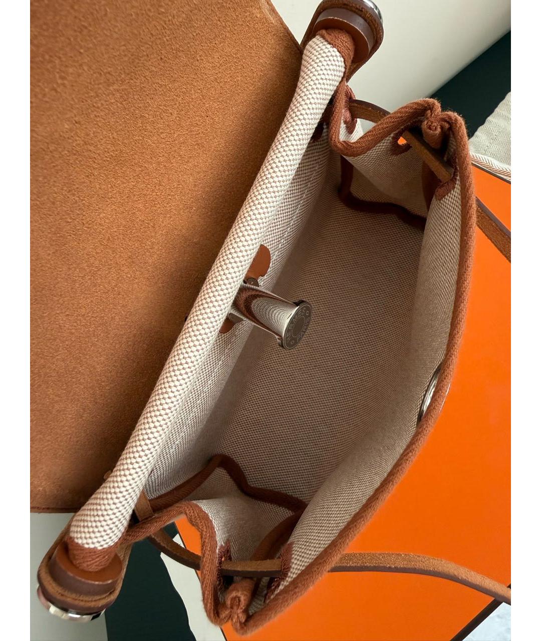 HERMES Бежевая тканевая сумка через плечо, фото 3