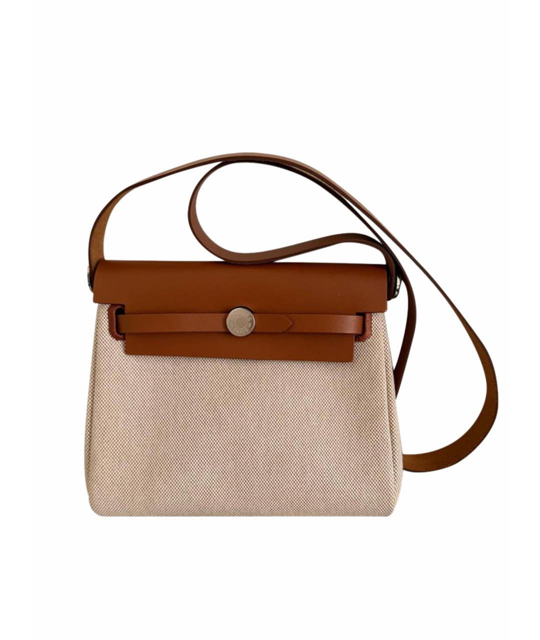 HERMES Бежевая тканевая сумка через плечо, фото 1