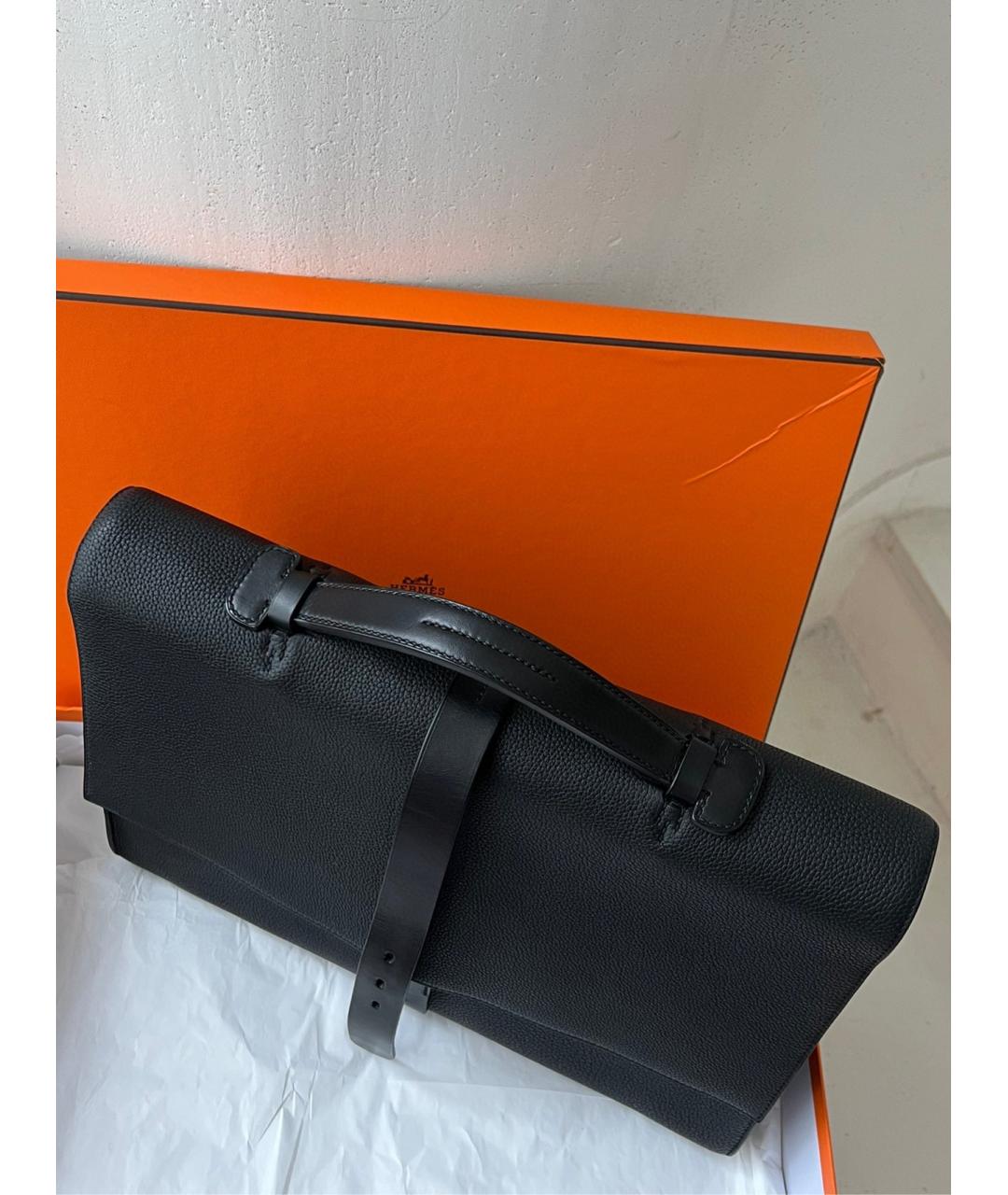 HERMES Черная кожаная сумка с короткими ручками, фото 6