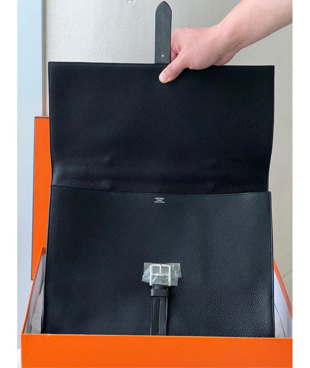 HERMES Черная кожаная сумка с короткими ручками, фото 7