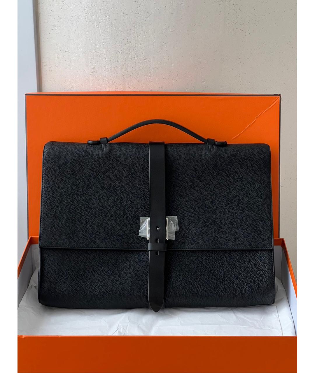 HERMES Черная кожаная сумка с короткими ручками, фото 10