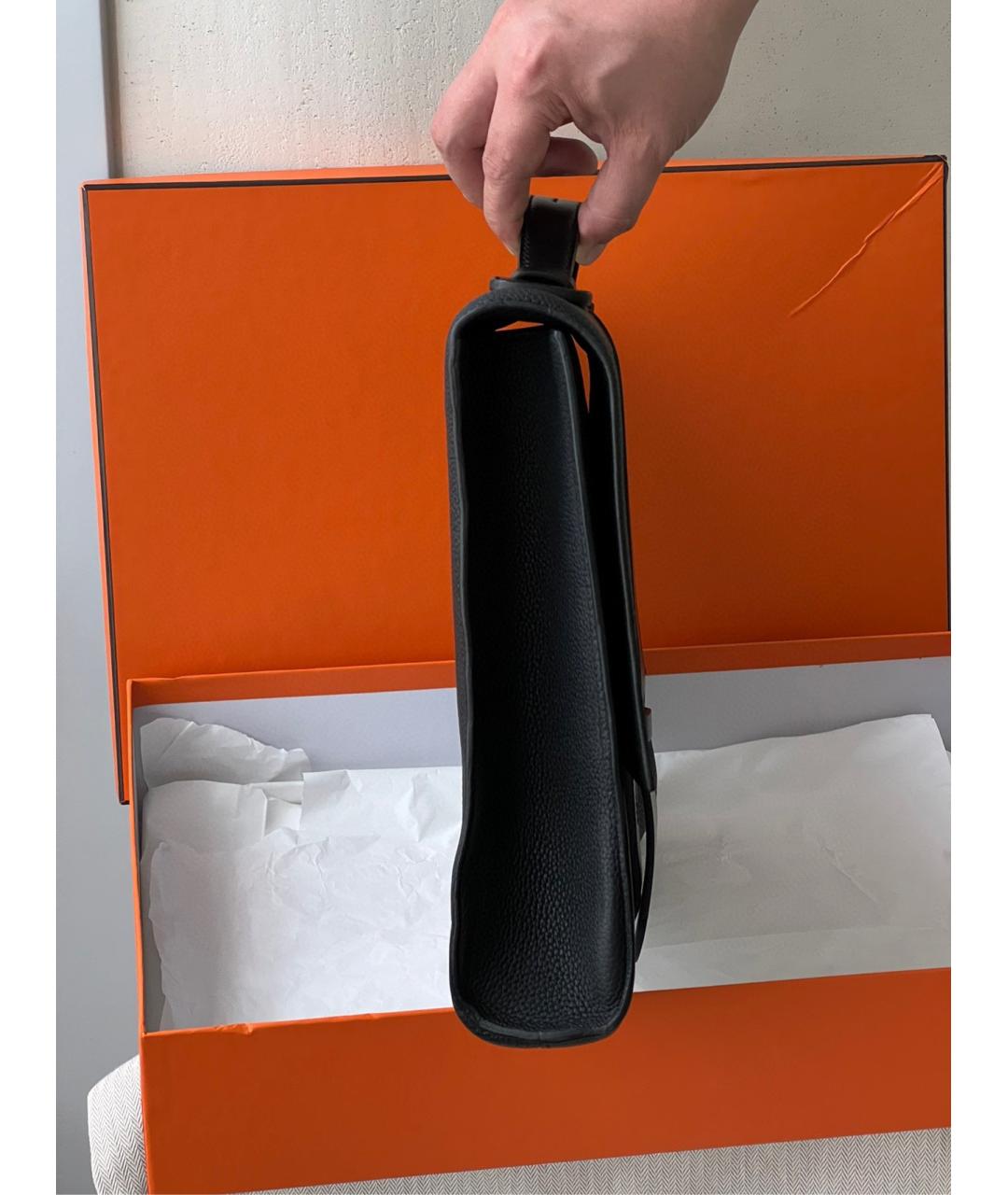 HERMES Черная кожаная сумка с короткими ручками, фото 4