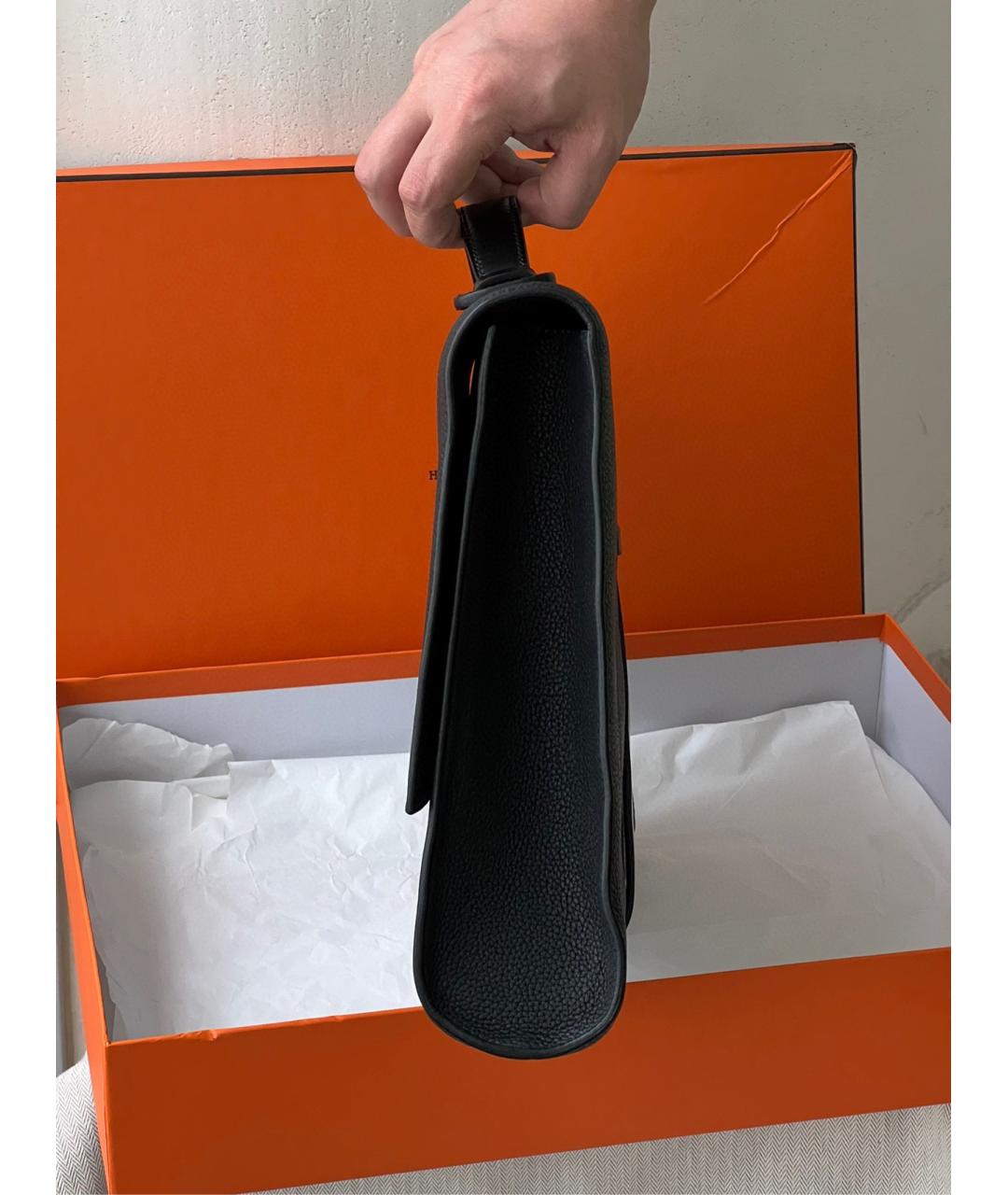 HERMES Черная кожаная сумка с короткими ручками, фото 3