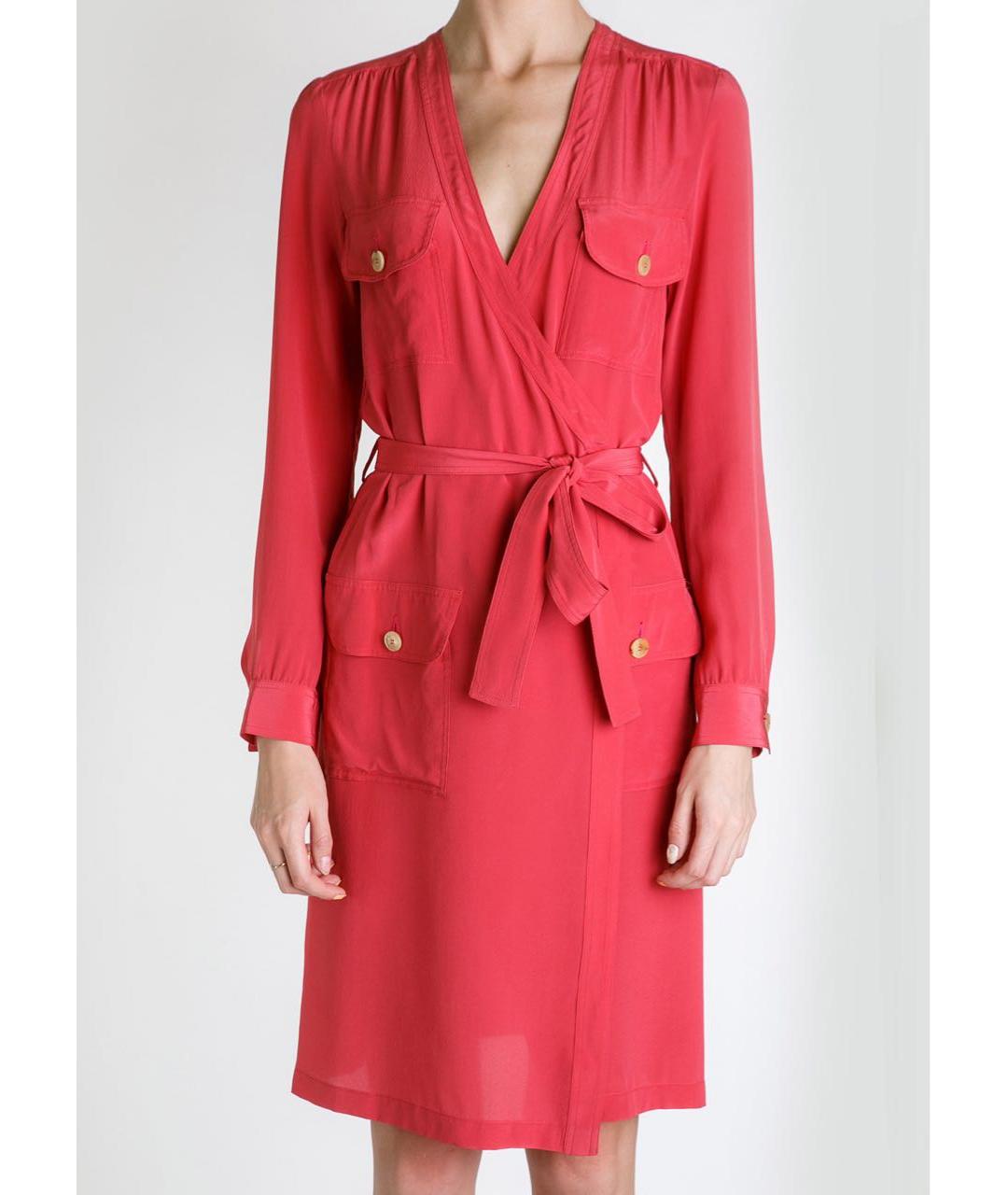 JO NO FUI Коралловое шелковое повседневное платье, фото 3