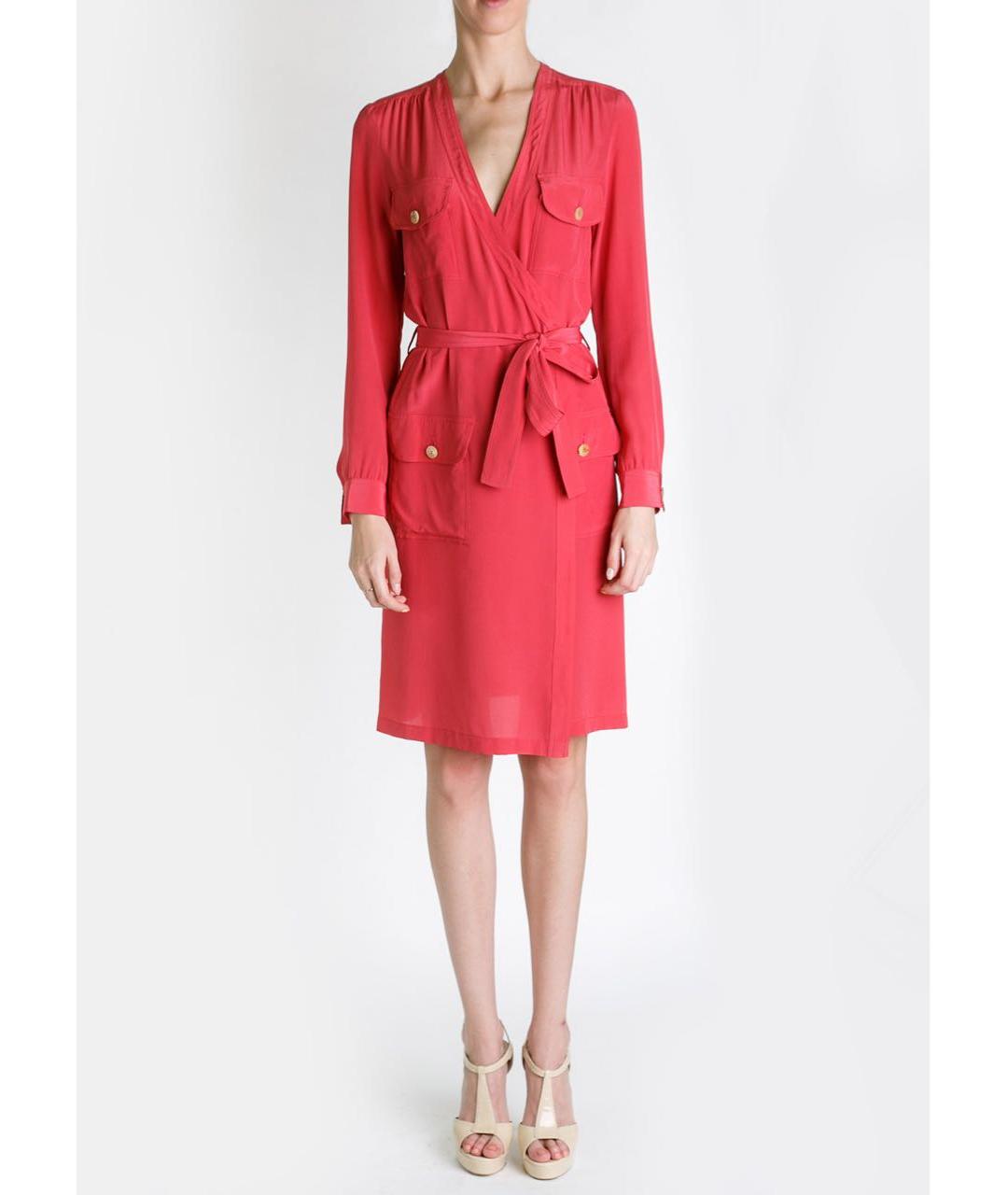 JO NO FUI Коралловое шелковое повседневное платье, фото 2
