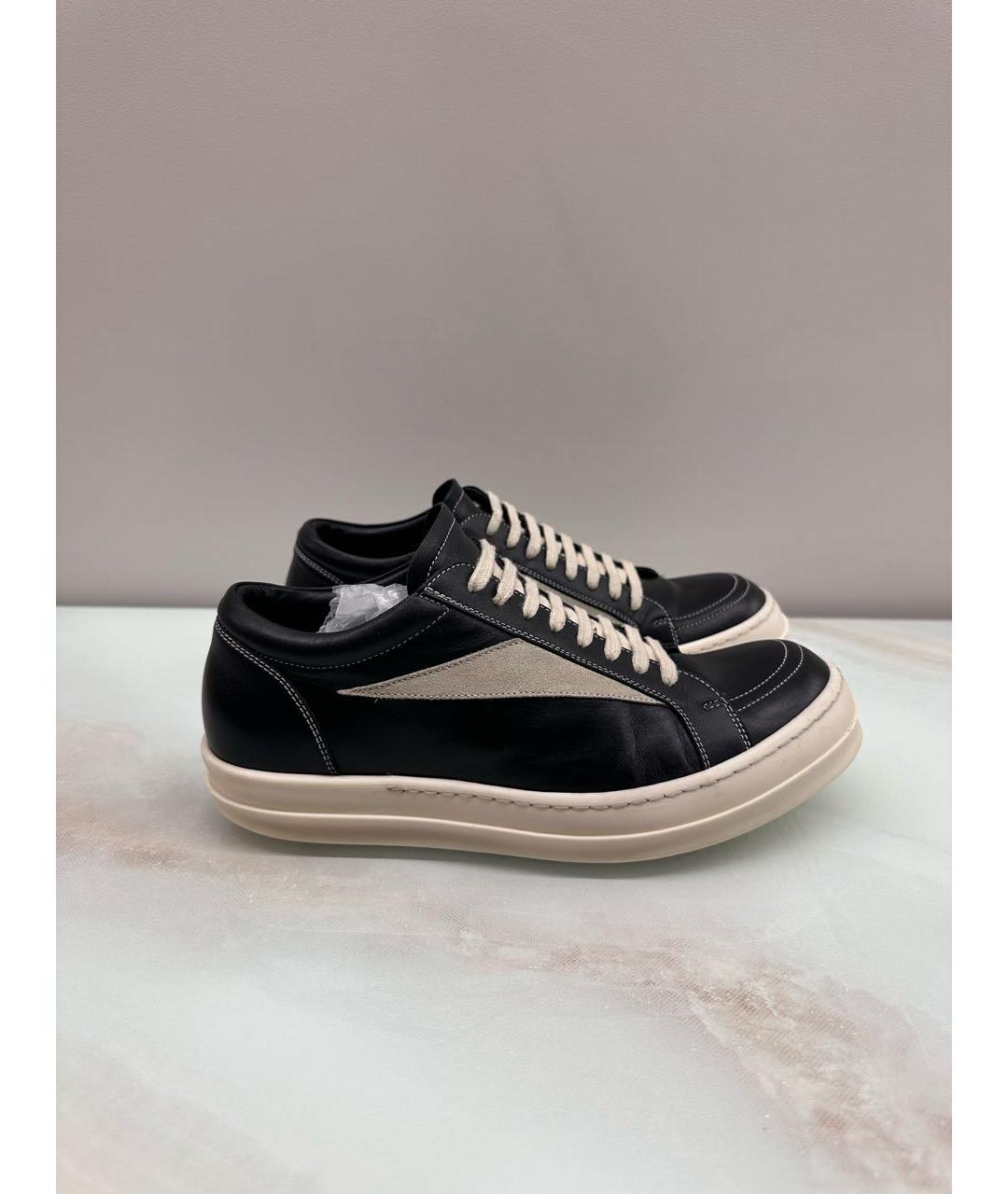 RICK OWENS Черные кожаные низкие кроссовки / кеды, фото 4