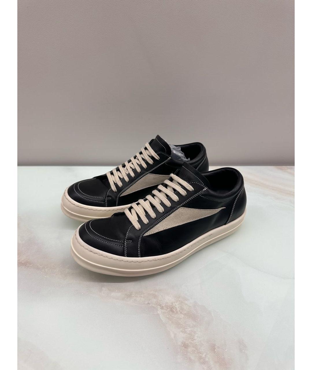 RICK OWENS Черные кожаные низкие кроссовки / кеды, фото 2