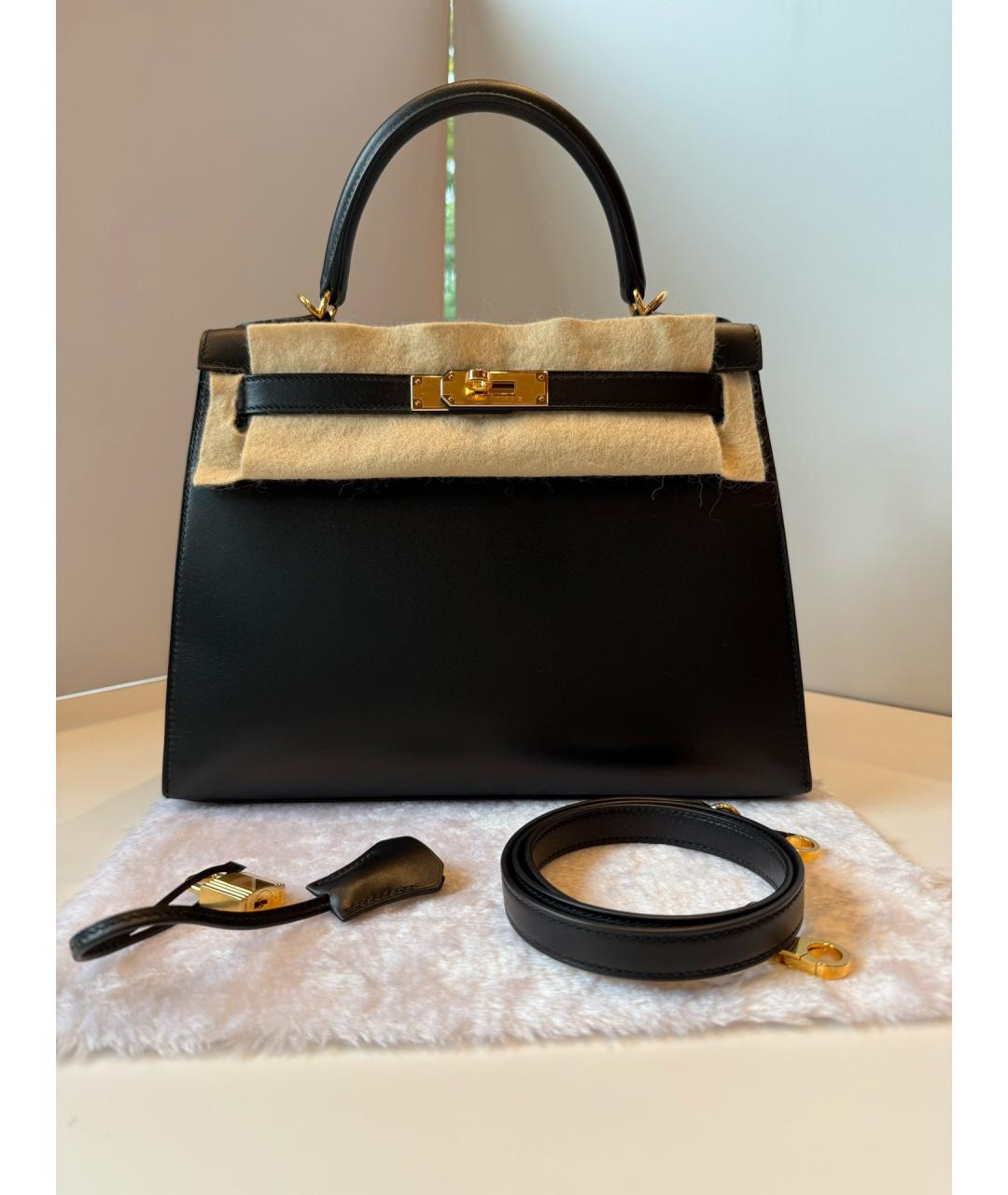 HERMES Черная кожаная сумка с короткими ручками, фото 7