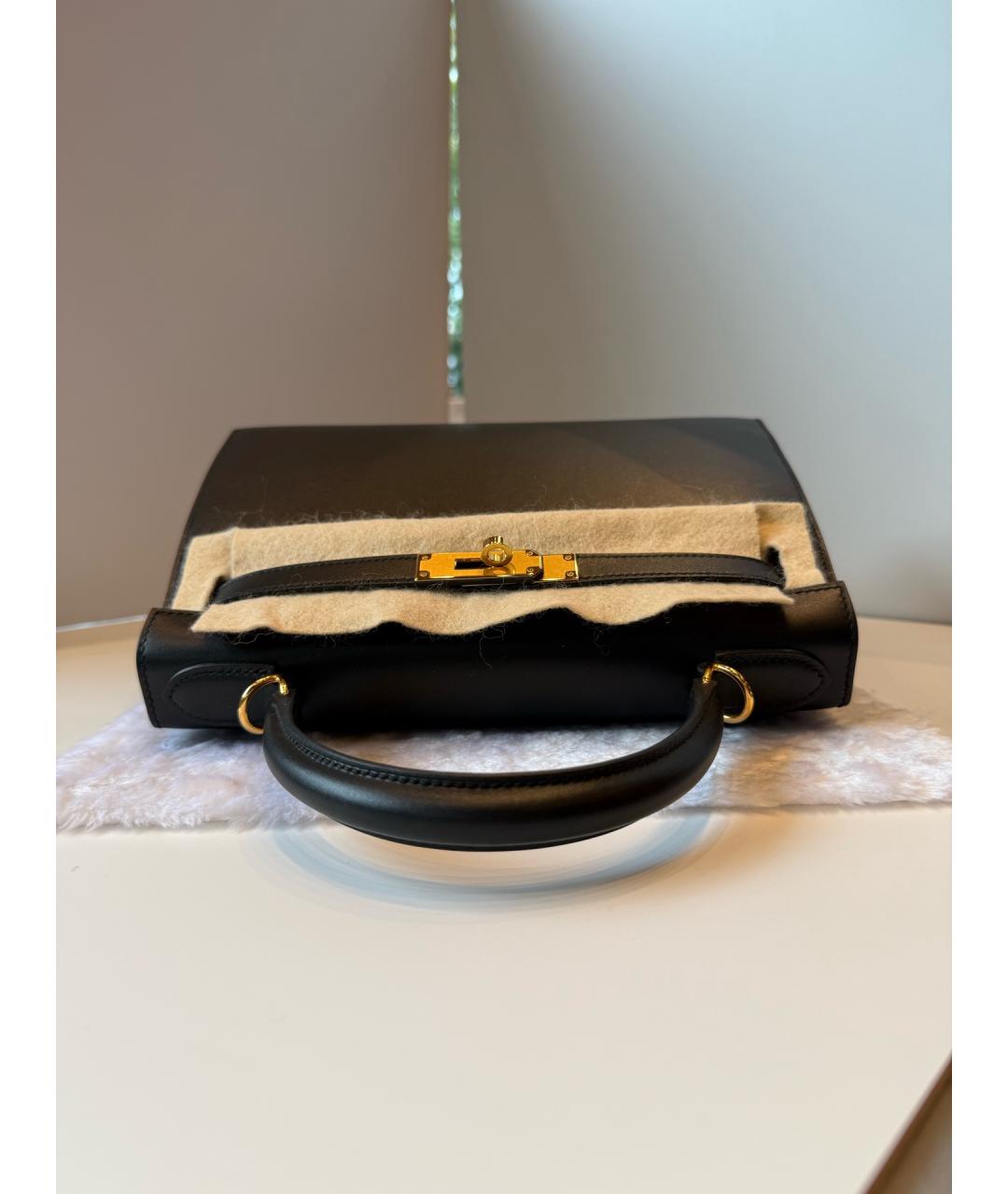 HERMES Черная кожаная сумка с короткими ручками, фото 5