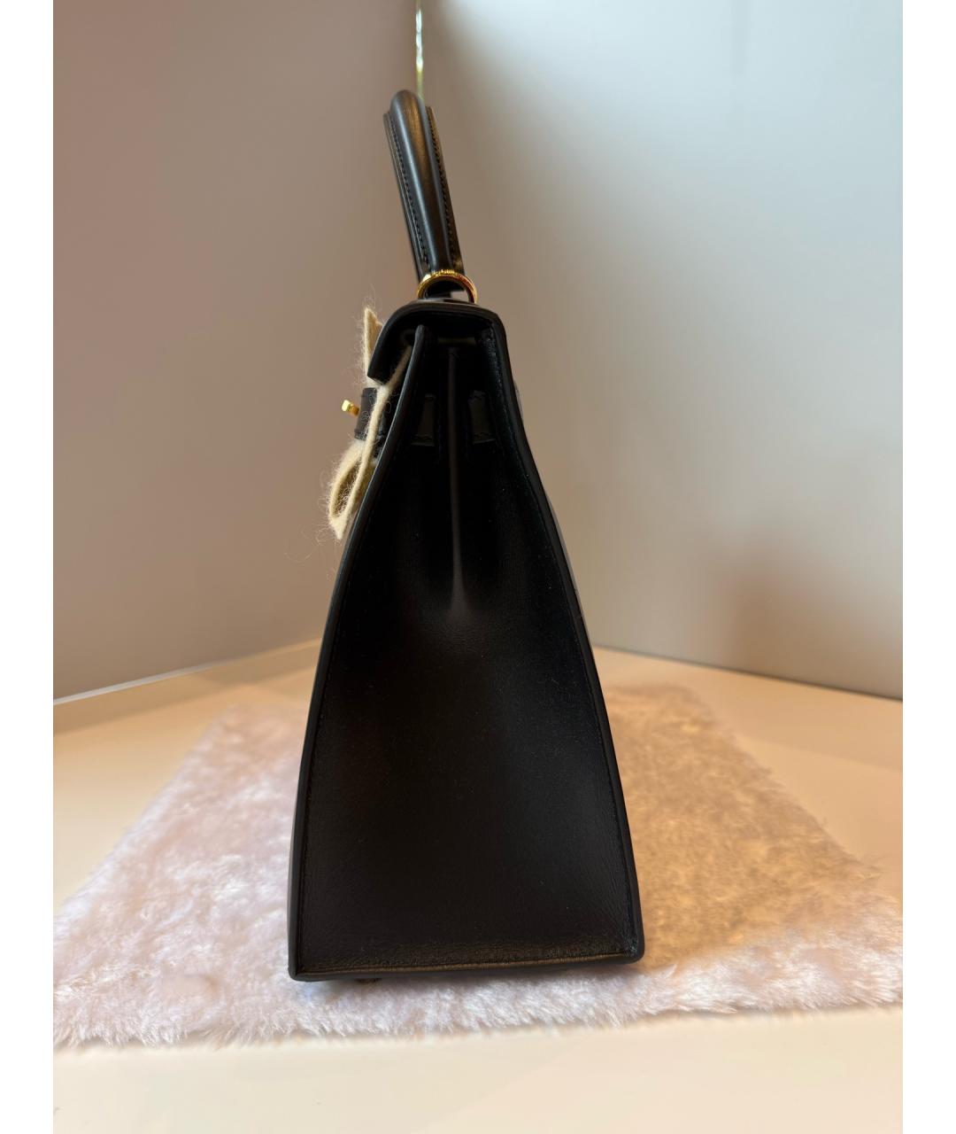 HERMES Черная кожаная сумка с короткими ручками, фото 3