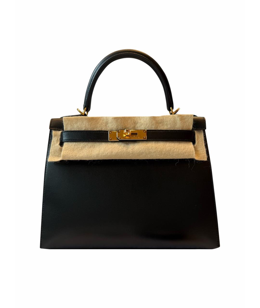 HERMES Черная кожаная сумка с короткими ручками, фото 1