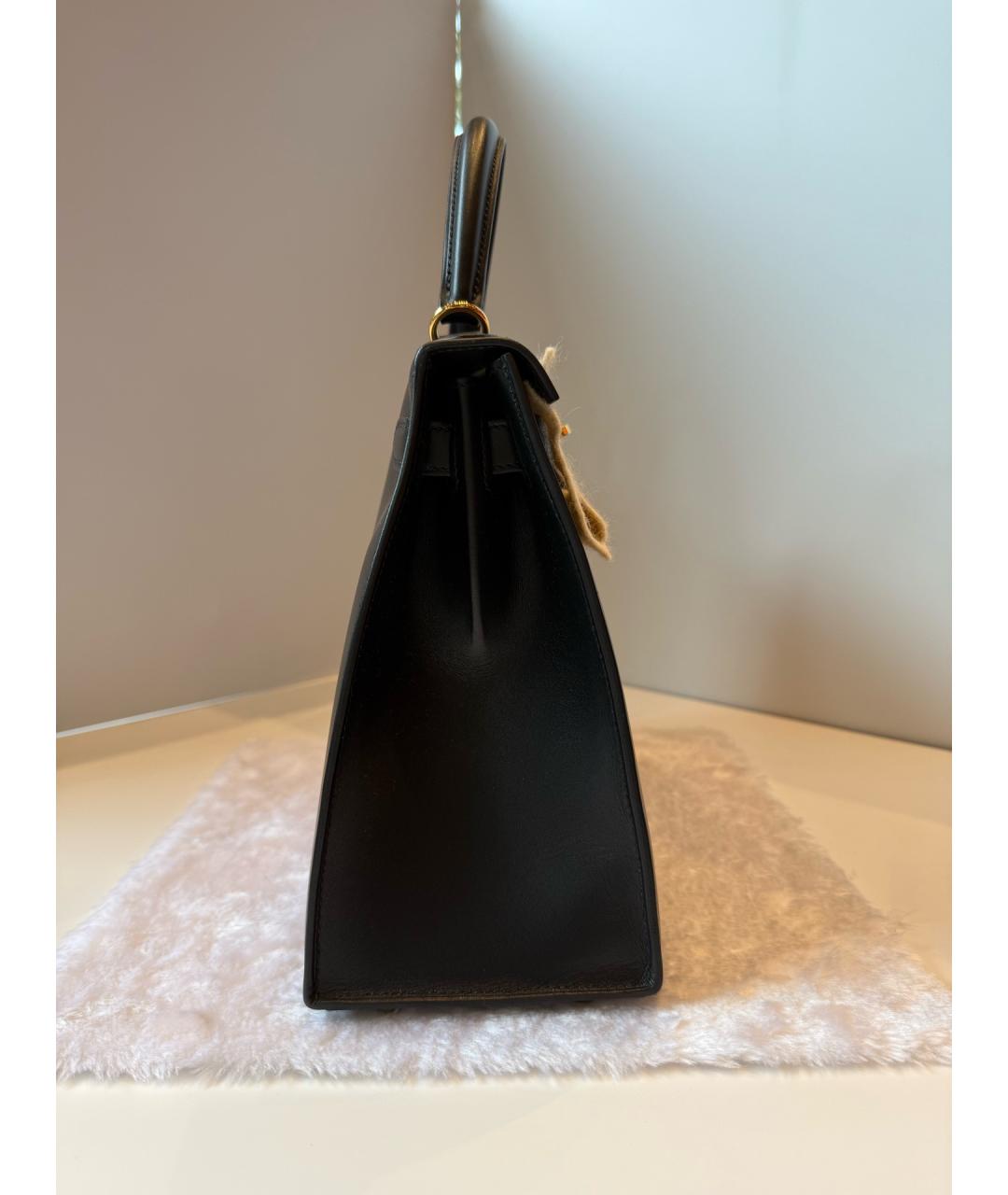 HERMES Черная кожаная сумка с короткими ручками, фото 4
