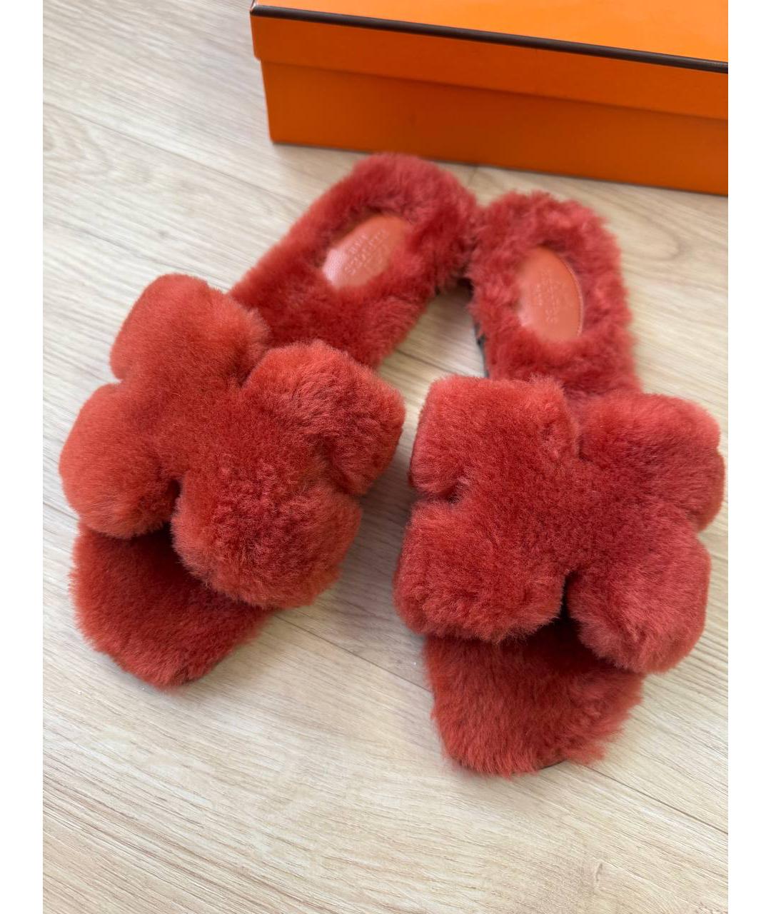 HERMES Бордовые шлепанцы, фото 2