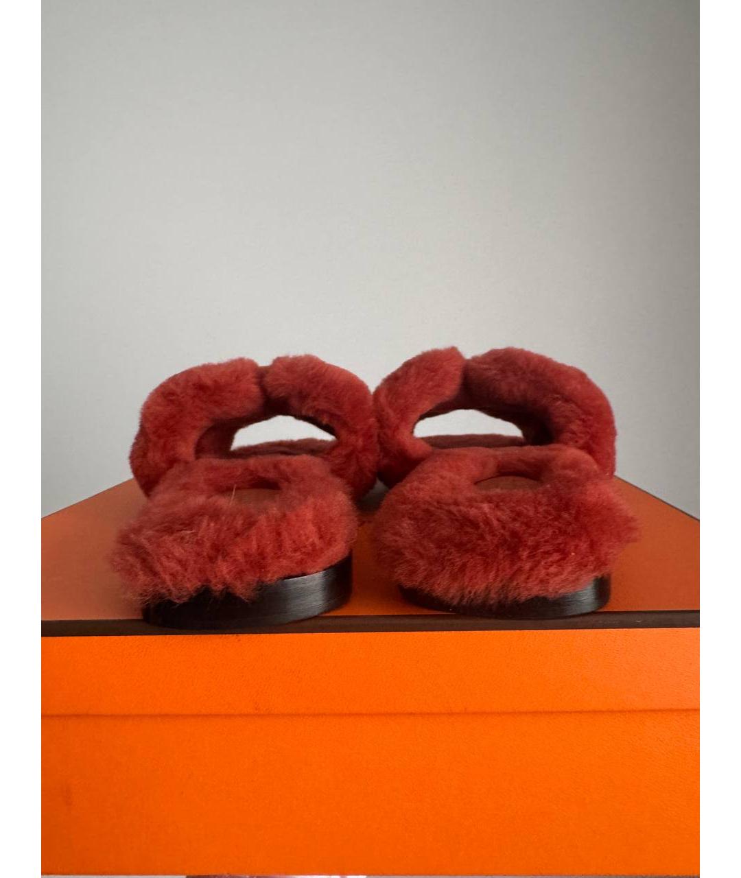 HERMES Бордовые шлепанцы, фото 4